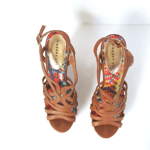 Madden Girl Brown Cognac Cork-heel Wedges - Picture 4 of 5